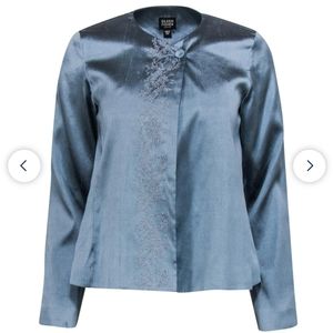 Eileen Fisher 100% Silk Embroidered Silk Cross-Dye Dupioni Jacket